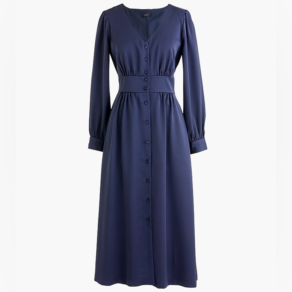 J.Crew Button-front A-line Navy blue midi dress, Size 6